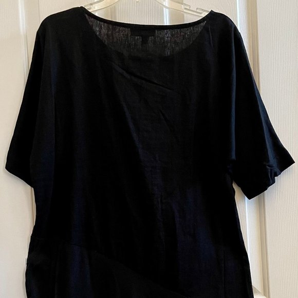 NWT MELISSA PAIGE WOMAN'S BLACK TOP BLOUSE 3/4 SLEEVE BANDING ANGLED HEM SZ M - Picture 4 of 7